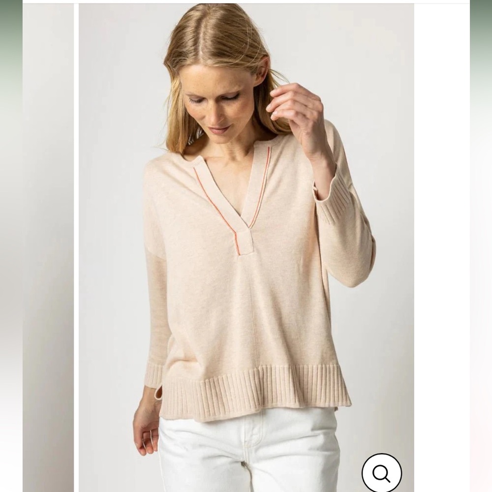 Lilla P 3/4 Split Neck Sweater Cotton Modal Blend. Size Small.
